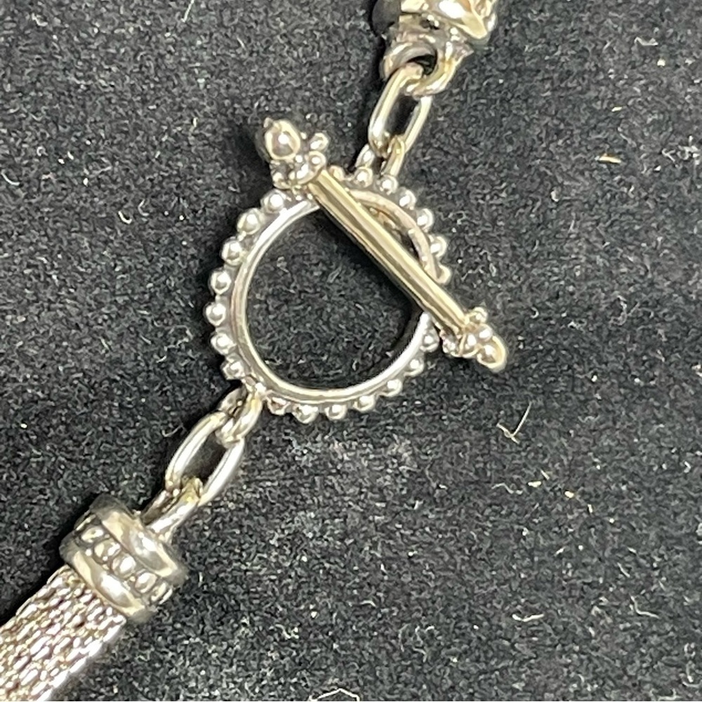 Silver Tone Mesh Choker Necklace with Amber and Silver Tone Pendant - Picture 4 of 8